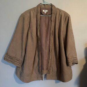 Dressbarn Womens 22/24 TanBlazer Long Sleeve Open Front Suede Like Material